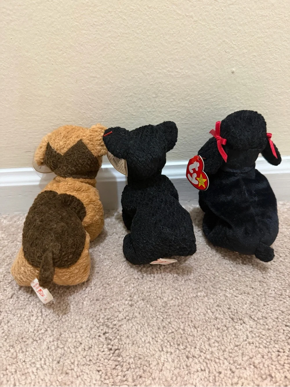 Vintage Ty Beanie Babies Dog Lot of 3 - Tuffy, Scottie, Gigi Black Poodle